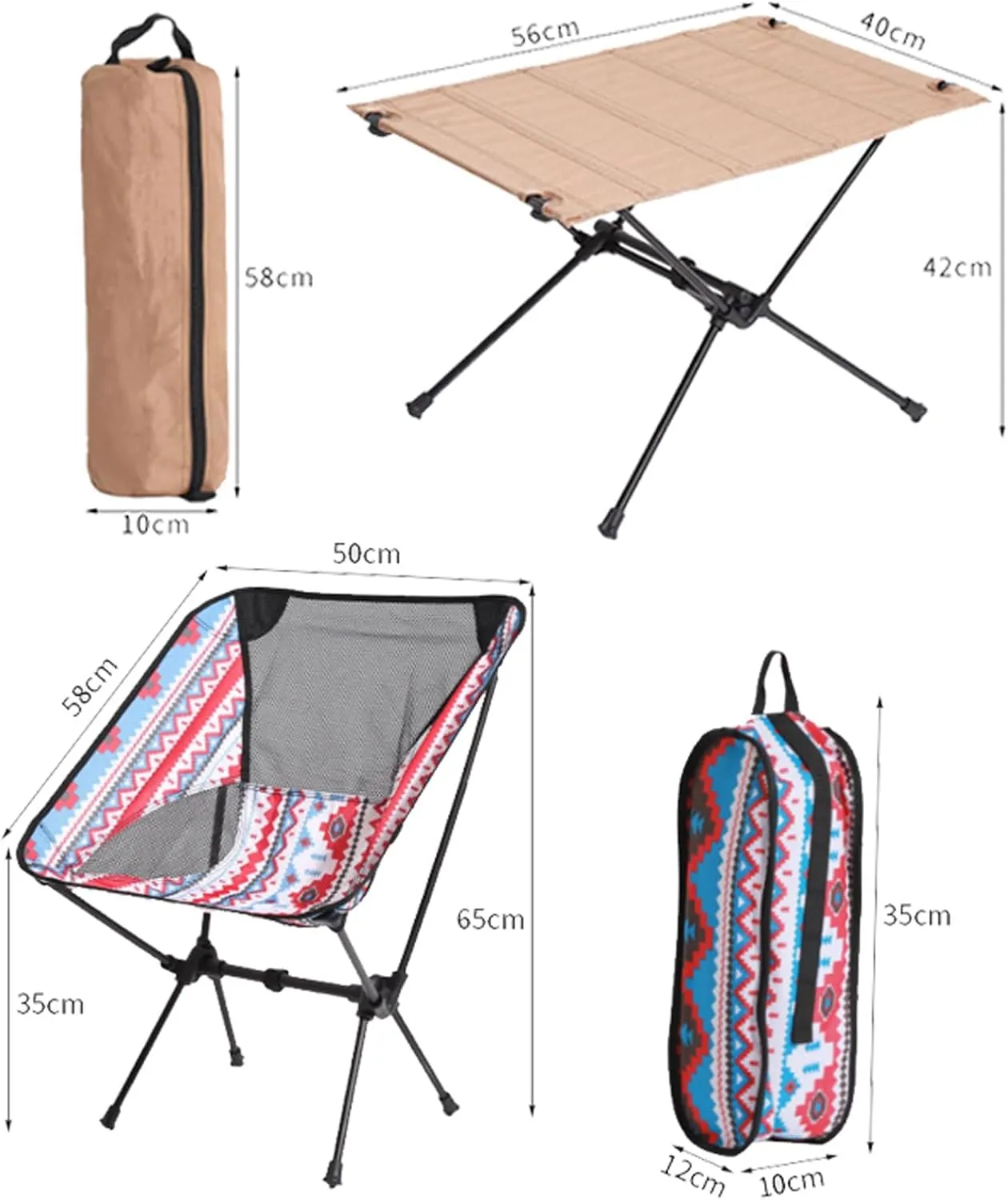 3 Pcs Portable Camping Table and Chairs, Light Outdoor Folding Small Compact Picnic Chairs Set, Oxford Cloth, Aluminum Alloy, Easy to Assemble