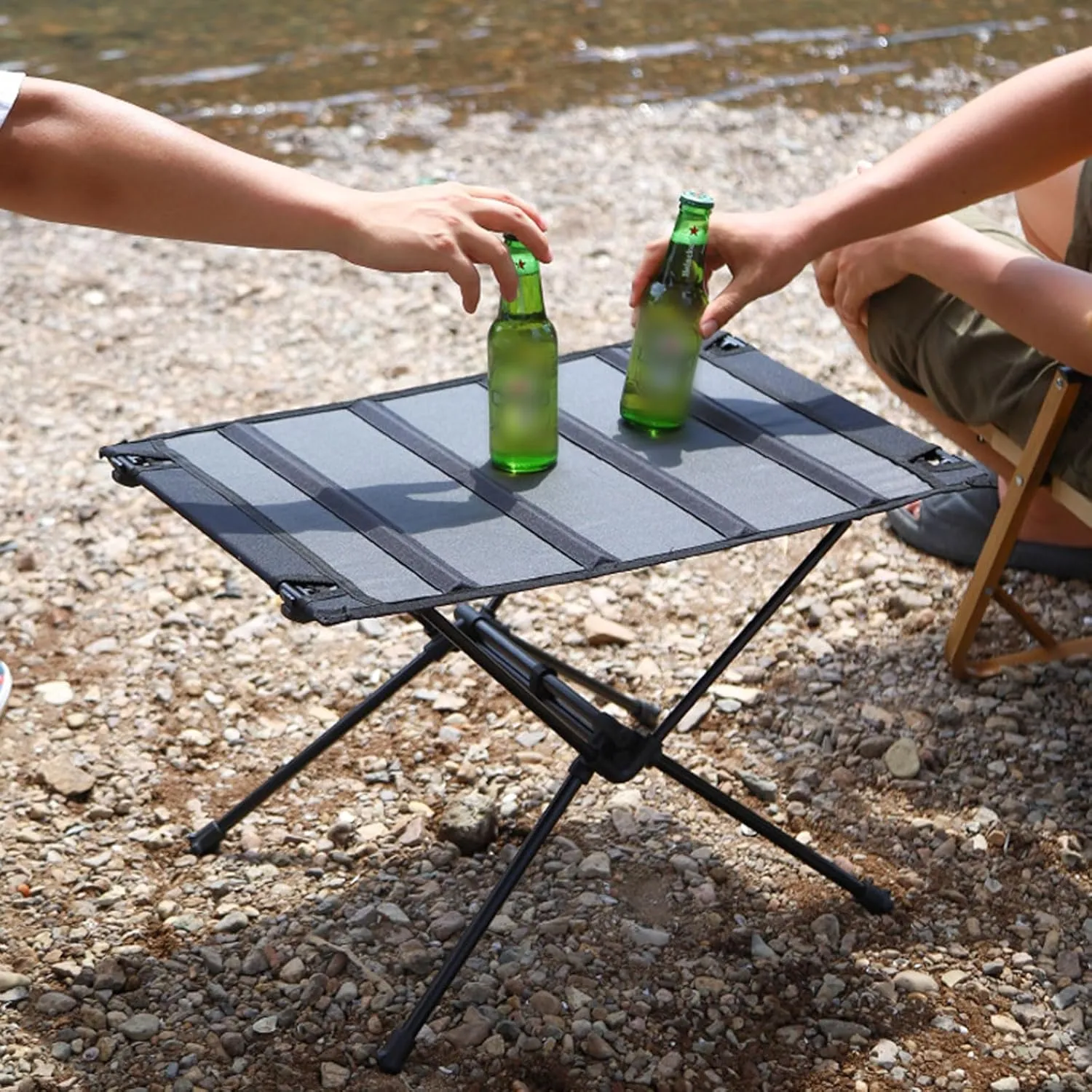 3 Pcs Portable Camping Table and Chairs, Light Outdoor Folding Small Compact Picnic Chairs Set, Oxford Cloth, Aluminum Alloy, Easy to Assemble