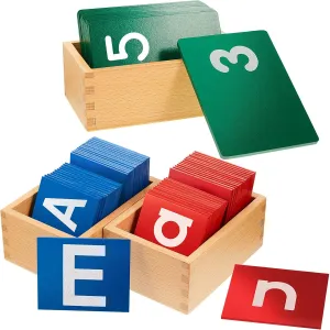 3 Sets Lower and Capital Case Sandpaper Letters with Boxes Sandpaper Numbers Sensory Letters Tactile Letters Alphabet for Preschool Learning Education Toys（Bright Color）