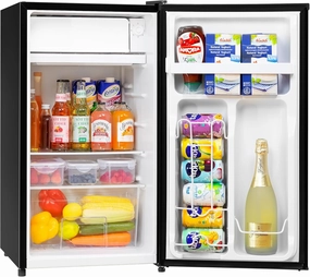3.2 Cu.Ft Mini Fridge with Freezer, Single Door Mini Fridge, Adjustable Thermostat, Energy Saving Mini Refrigerator for Bedroom, Office, Dorm (Piano Black, 3.2 Cu.ft)