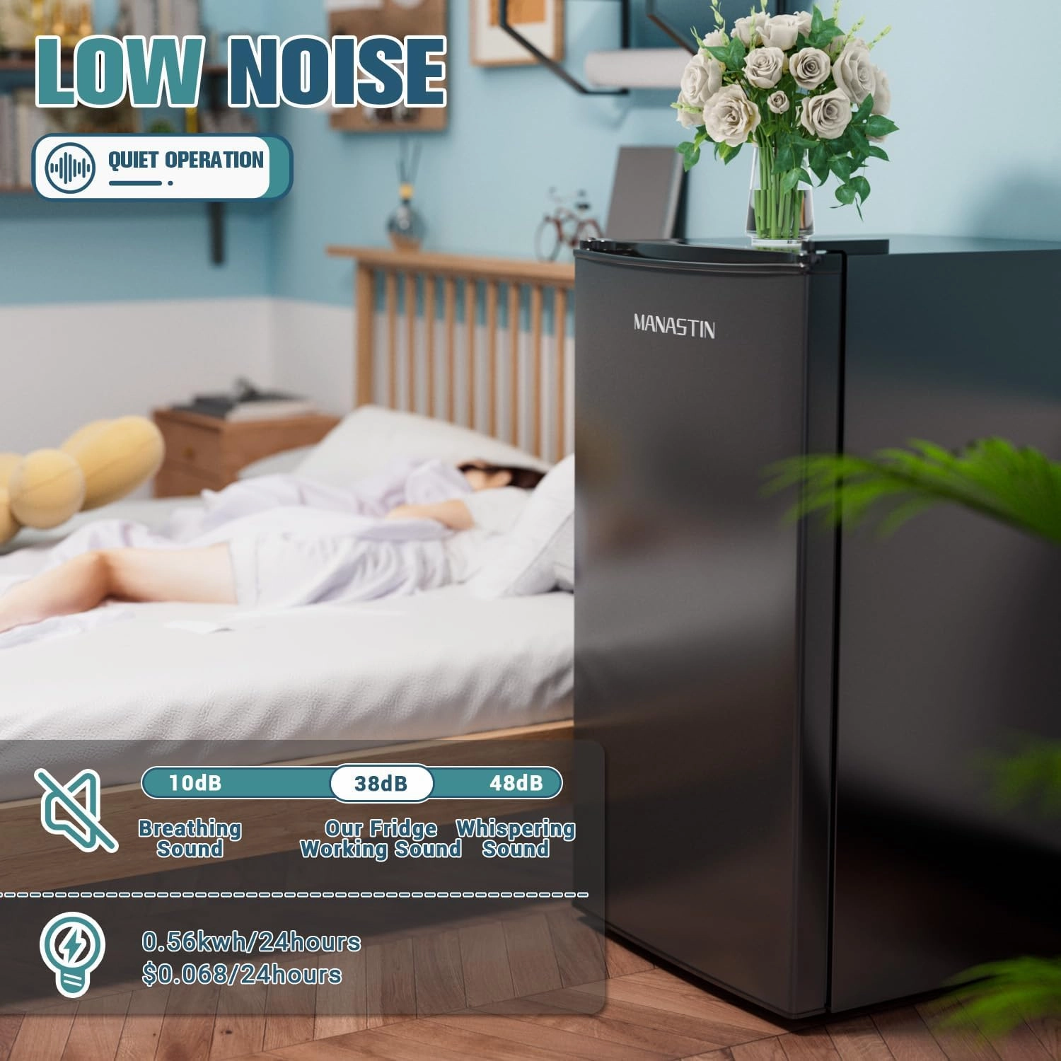 3.2 Cu.Ft Mini Fridge with Freezer, Single Door Mini Fridge, Adjustable Thermostat, Energy Saving Mini Refrigerator for Bedroom, Office, Dorm (Piano Black, 3.2 Cu.ft)