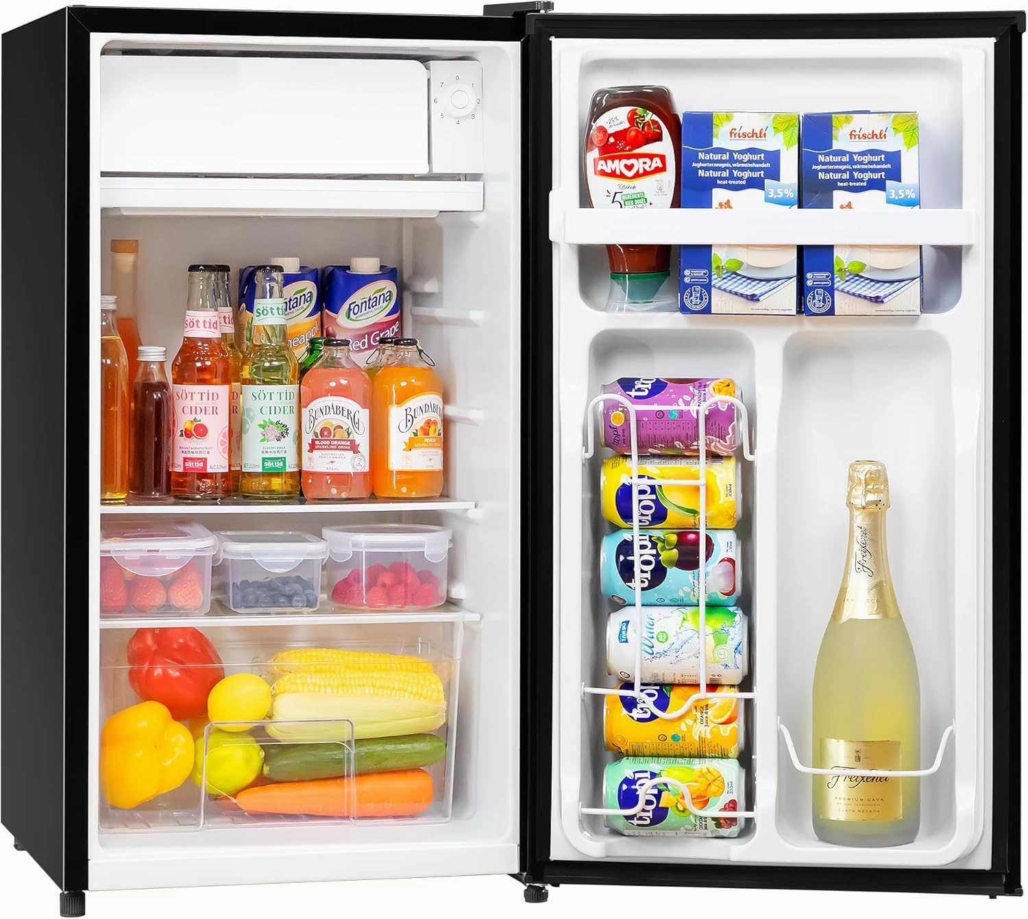 3.2 Cu.Ft Mini Fridge with Freezer, Single Door Mini Fridge, Adjustable Thermostat, Energy Saving Mini Refrigerator for Bedroom, Office, Dorm (Piano Black, 3.2 Cu.ft)