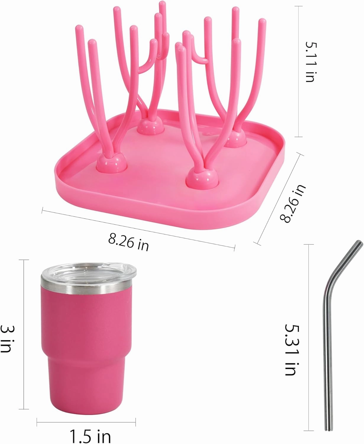 3 oz Stainless Steel Shot Glasses with Straw, Lid & Drying Rack - 36 Pcs Mini Tumblers for Wedding Party, Whiskey Cocktail Bar