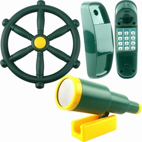 3 Pack Kids Playground Accessories Pirate Ship Steering Wheel Plastic Steering Wheel Swingset Telephone Plastic Telescope for Kids Outdoor Playhouse Treehouse Playset (Green)
