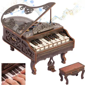 3D Wooden Puzzle for Adults, Playable Piano Model, Wooden Vintage Grand Piano Kit, Interactive Home Decor, Wooden Building Kits for Adult, Gift for Boys and Girls