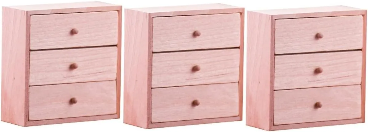 3pcs Wooden Mini Cabinet 1:12 Scale Dollhouse Accessory Miniature Cabinet Model Dollhouse Mini Furniture Set