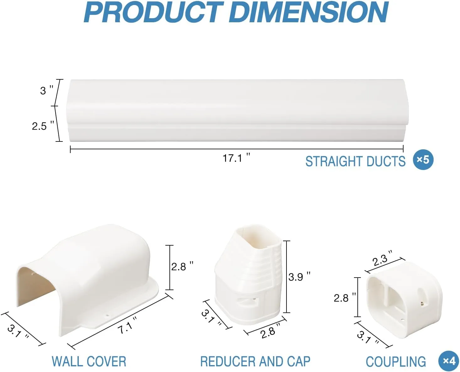 3" W 7.5Ft L Line Set Cover Kit for Mini Split Air Conditioners Decorative PVC Slim Line Cover for Central AC & Heat Pumps Systems Tubing Cover