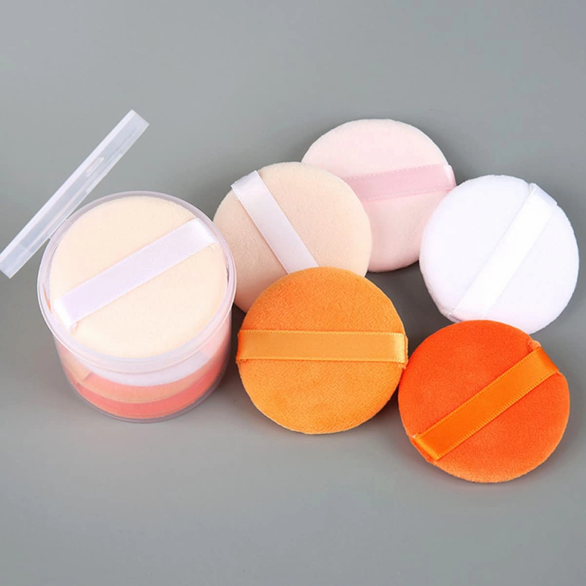 3sets Velvet Powder Puff Makeup Applicators for Women Foundation Sponges Ribbon Small Fluffy Skin-friendly for Girls 2boxes*3 Color