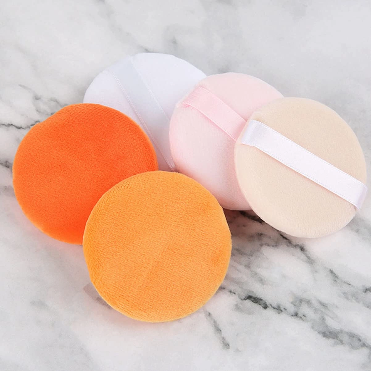 3sets Velvet Powder Puff Makeup Applicators for Women Foundation Sponges Ribbon Small Fluffy Skin-friendly for Girls 2boxes*3 Color