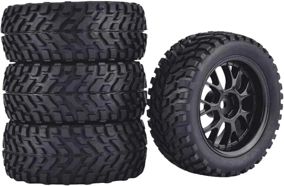 4 Pack Durable Rubber Rally Climbing Car Off-Road Wheel Rim and Tires Hex for HSP HPI 1:10 RC Racing Car Accessories Spare Part