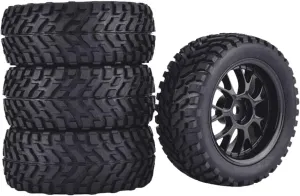 4 Pack Durable Rubber Rally Climbing Car Off-Road Wheel Rim and Tires Hex for HSP HPI 1:10 RC Racing Car Accessories Spare Part