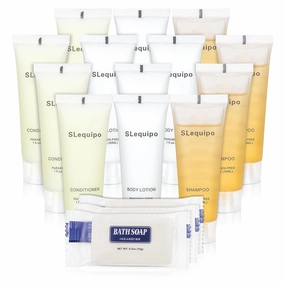 4-IN-1 Hotel Toiletries Bulk Set (40PCS) 4-Piece Set: 10 Hotel Bar Soap 0.5oz, 10 Hotel Shampoo, 5 Conditioner Travel Size, 10 Hotel Body Lotion - Bulk Mini Guest Amenities