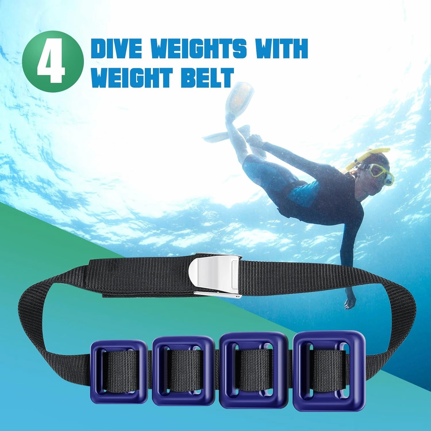 4 Pcs Dive Weights Belt for Scuba Diving Coated Dive Weights Nylon Dive Belt with 1 Metal Quick Release Buckle for Free Diving Spear Fishing