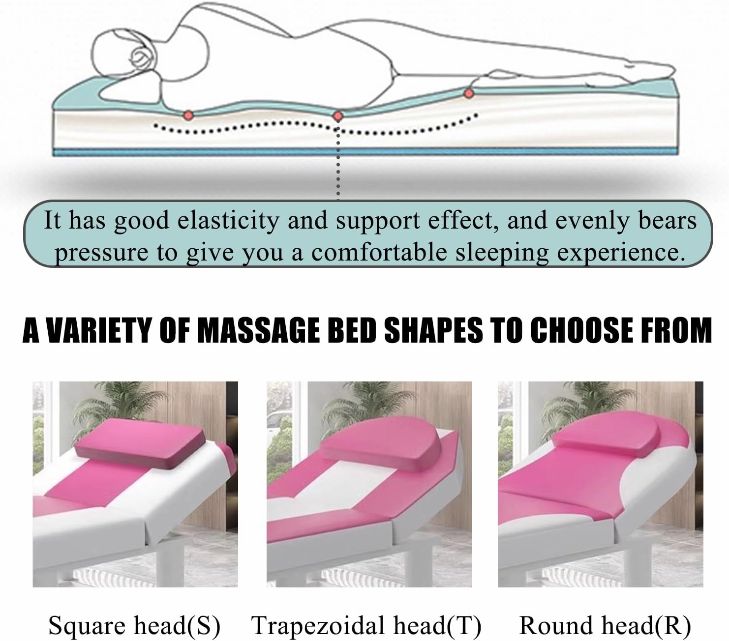 4cm,180 * 60cm(S), Massage Table Sponge Mattress with Face Hole Thicken Lash Bed Topper Spa Bed Protection Pad for Tattoo Table Beauty Salon High Density Cushion Round Head