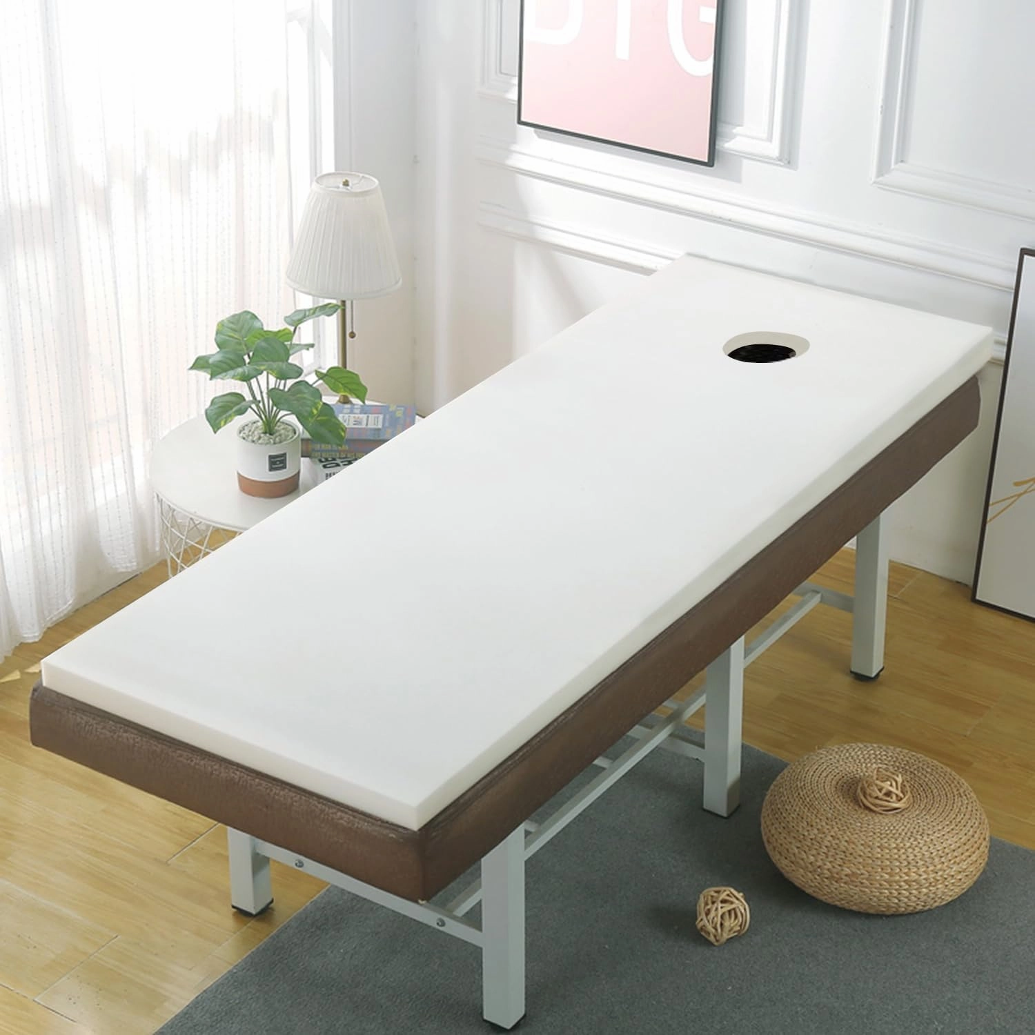 4cm,180 * 60cm(S), Massage Table Sponge Mattress with Face Hole Thicken Lash Bed Topper Spa Bed Protection Pad for Tattoo Table Beauty Salon High Density Cushion Round Head