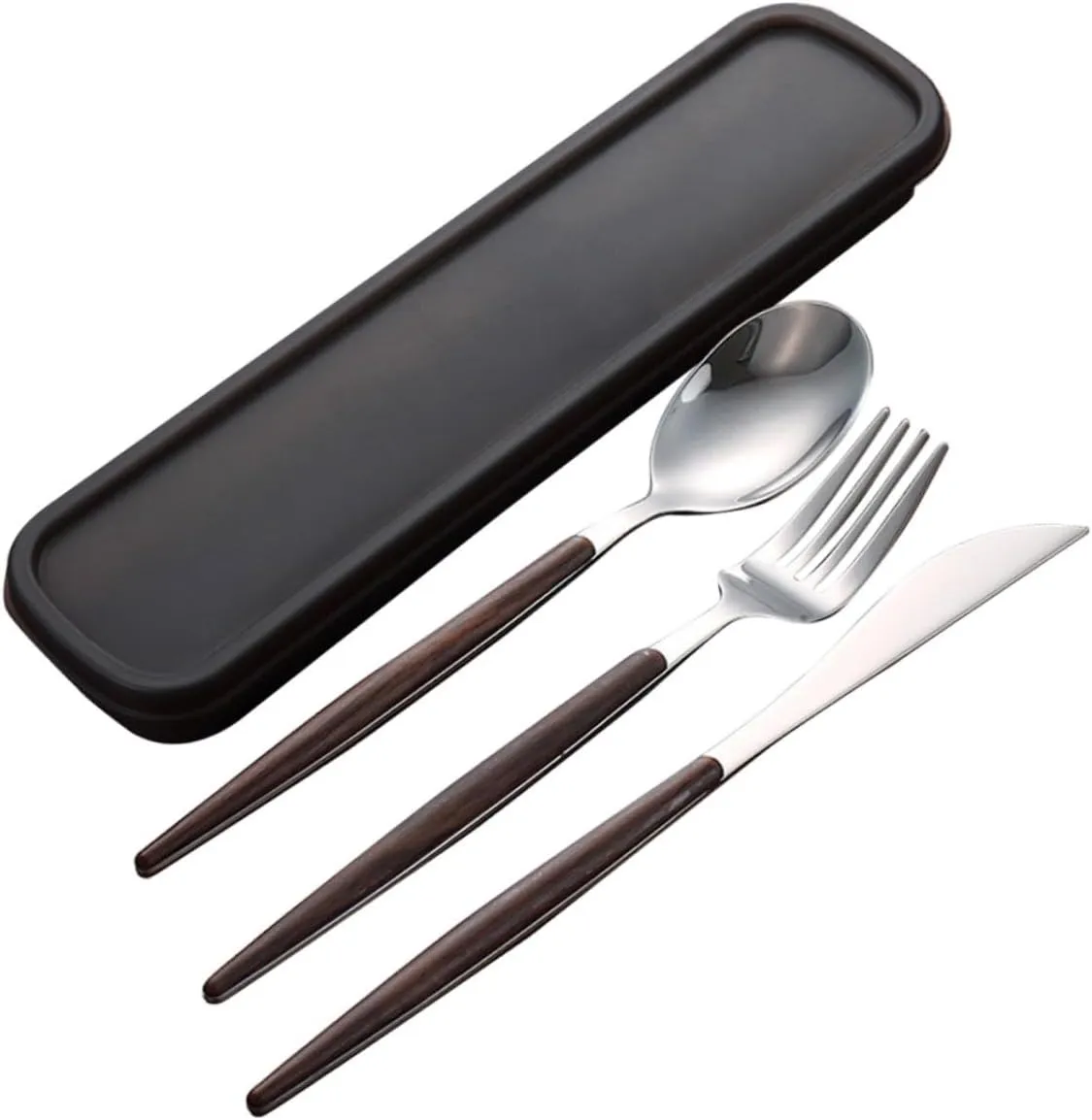 4pc Brown Silverware Set Stainless Steel Fork Spoon Set Portable Western Food Tableware Kit