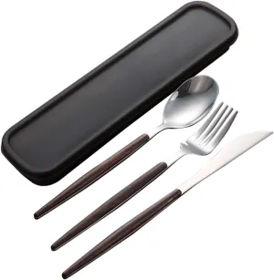 4pc Brown Silverware Set Stainless Steel Fork Spoon Set Portable Western Food Tableware Kit