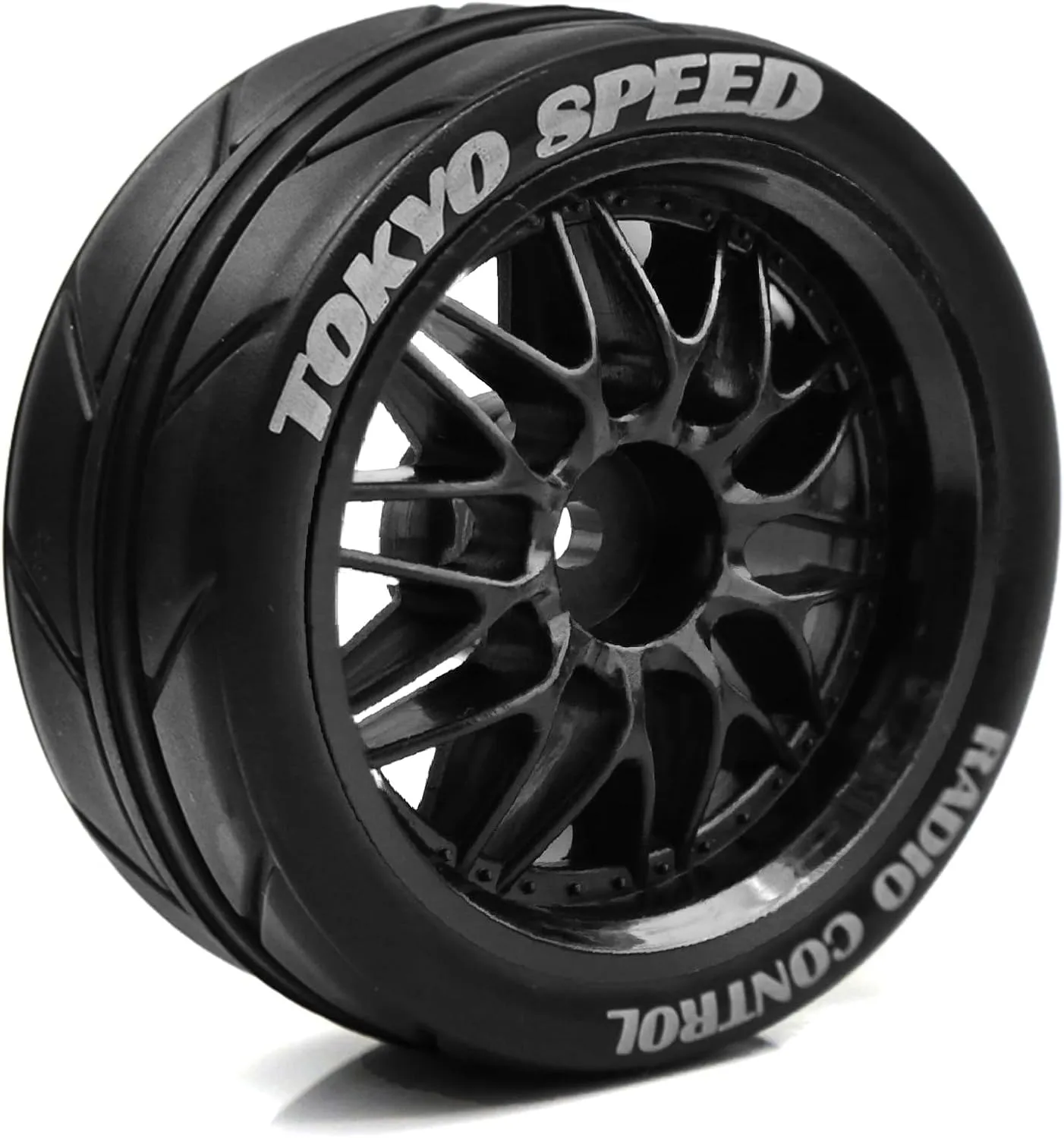 4PCS 1/10 RC On-Road Tires Y-Type Plastic Wheel Rim and 2.56" OD Rubber Tires 12mm Hex Fit for 1/10 On-Road Racing Car Tamiya TT02 TT01 Kyosho HSP HPI