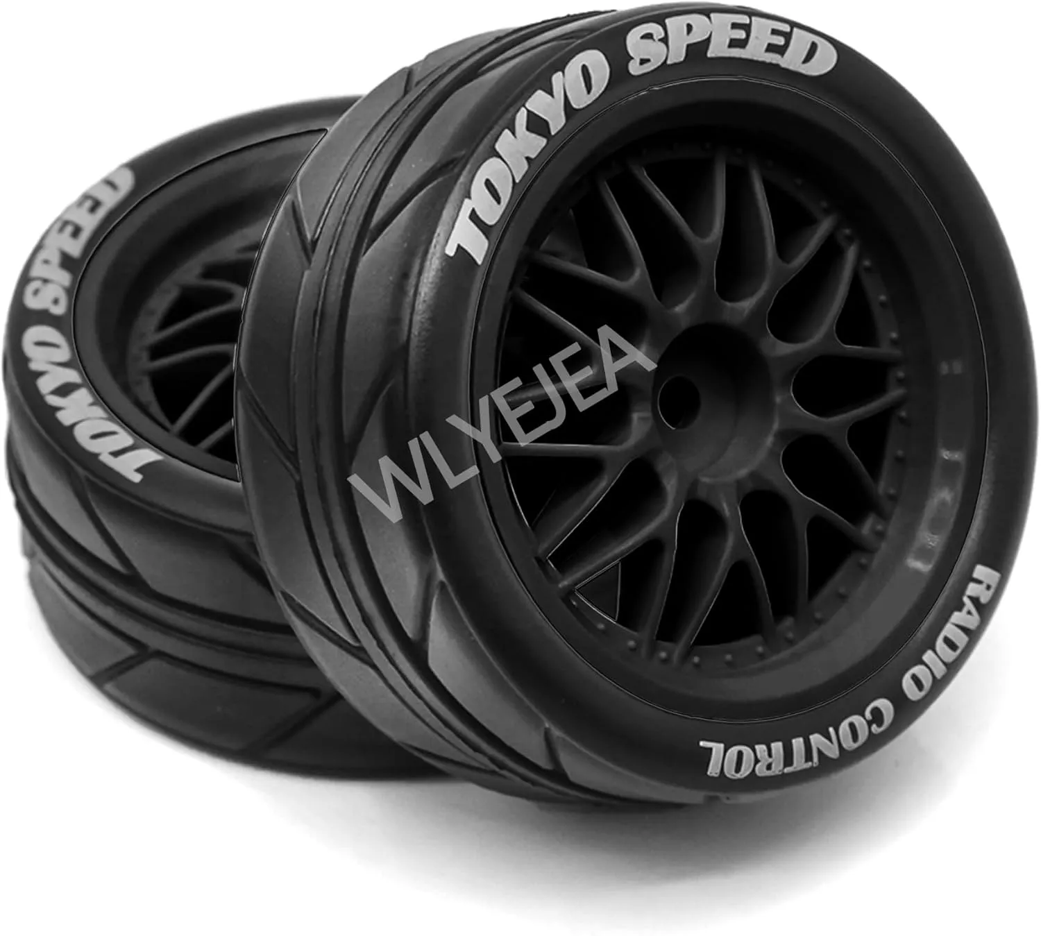 4PCS 1/10 RC On-Road Tires Y-Type Plastic Wheel Rim and 2.56" OD Rubber Tires 12mm Hex Fit for 1/10 On-Road Racing Car Tamiya TT02 TT01 Kyosho HSP HPI