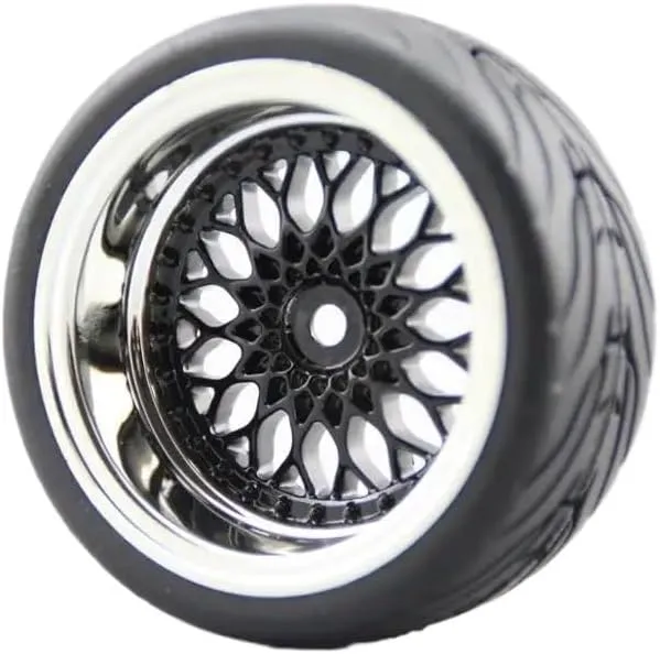 4pcs 1/10 RC Soft Rubber Touring Tires Devil Wheel Rim Y12CK Chrome Black Painting 3/6/9mm Offset Compatible with 1:10 Touring Cars(2PCS3MM with 2PCS9MM)