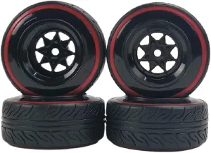4pcs 9mm Offset 1/10 Scale Plastic Wheel Rim with 12mm Nut and Soft Insert Tire Compatible with RC Car Drift and Touring Models