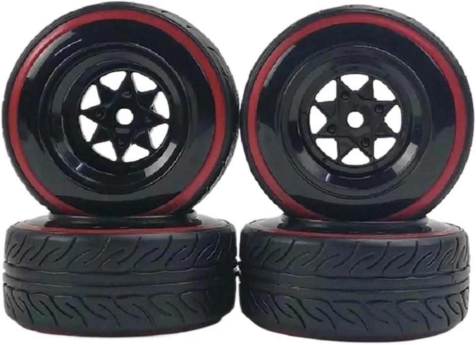 4pcs 9mm Offset 1/10 Scale Plastic Wheel Rim with 12mm Nut and Soft Insert Tire Compatible with RC Car Drift and Touring Models