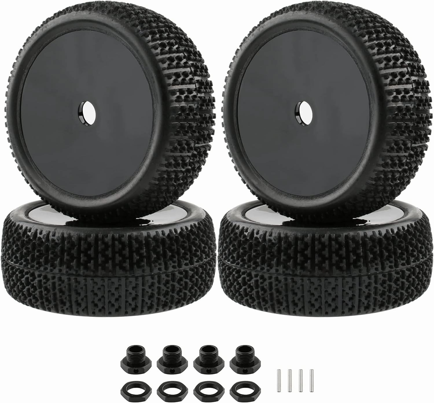 4pcs 17mm Tires and Hard Dish Wheels with Drive Hex Adapters for 1/8 Buggy RC Racing Car Kyosho Tamiya Redcat HPI Traxxas AE Losi TLR HSP 94762 94081