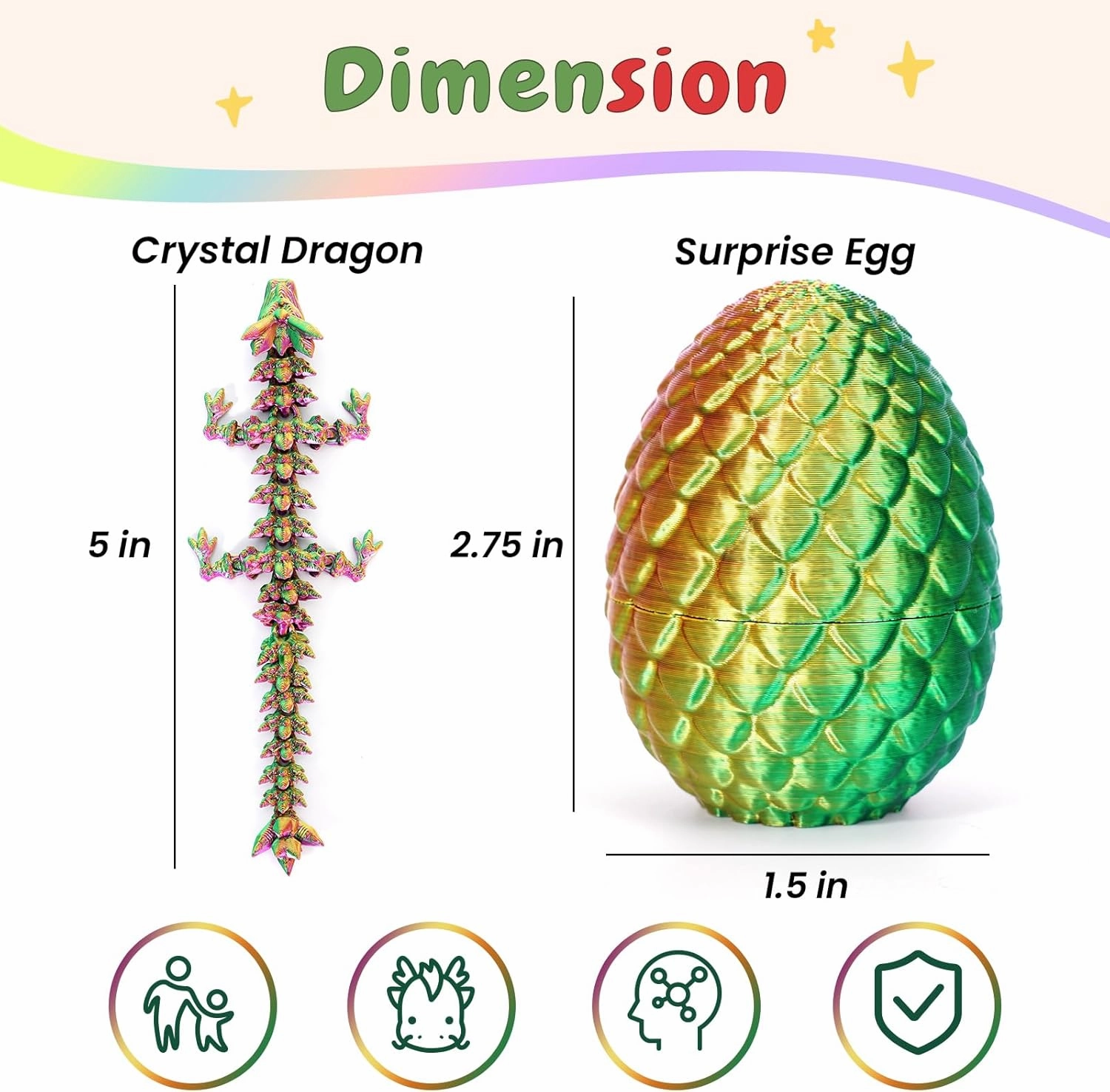 4PCS Dragon Eggs with Dragon Inside Mini Dragon Eggs Set Mystery Dragon Egg Fidget Toy Articulated Dragon 3D Printed Animals Set Mini Articulated Crystal Dragon Toy