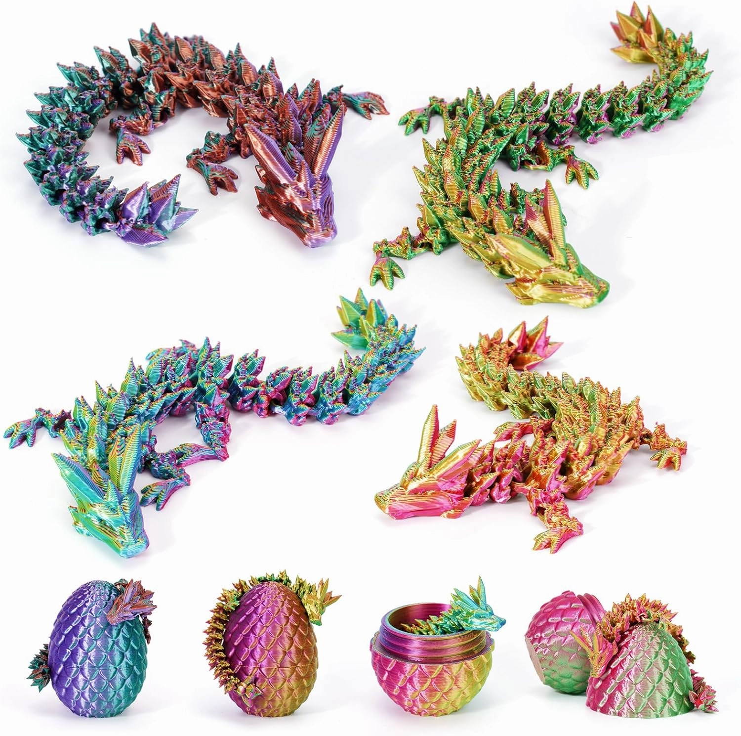 4PCS Dragon Eggs with Dragon Inside Mini Dragon Eggs Set Mystery Dragon Egg Fidget Toy Articulated Dragon 3D Printed Animals Set Mini Articulated Crystal Dragon Toy