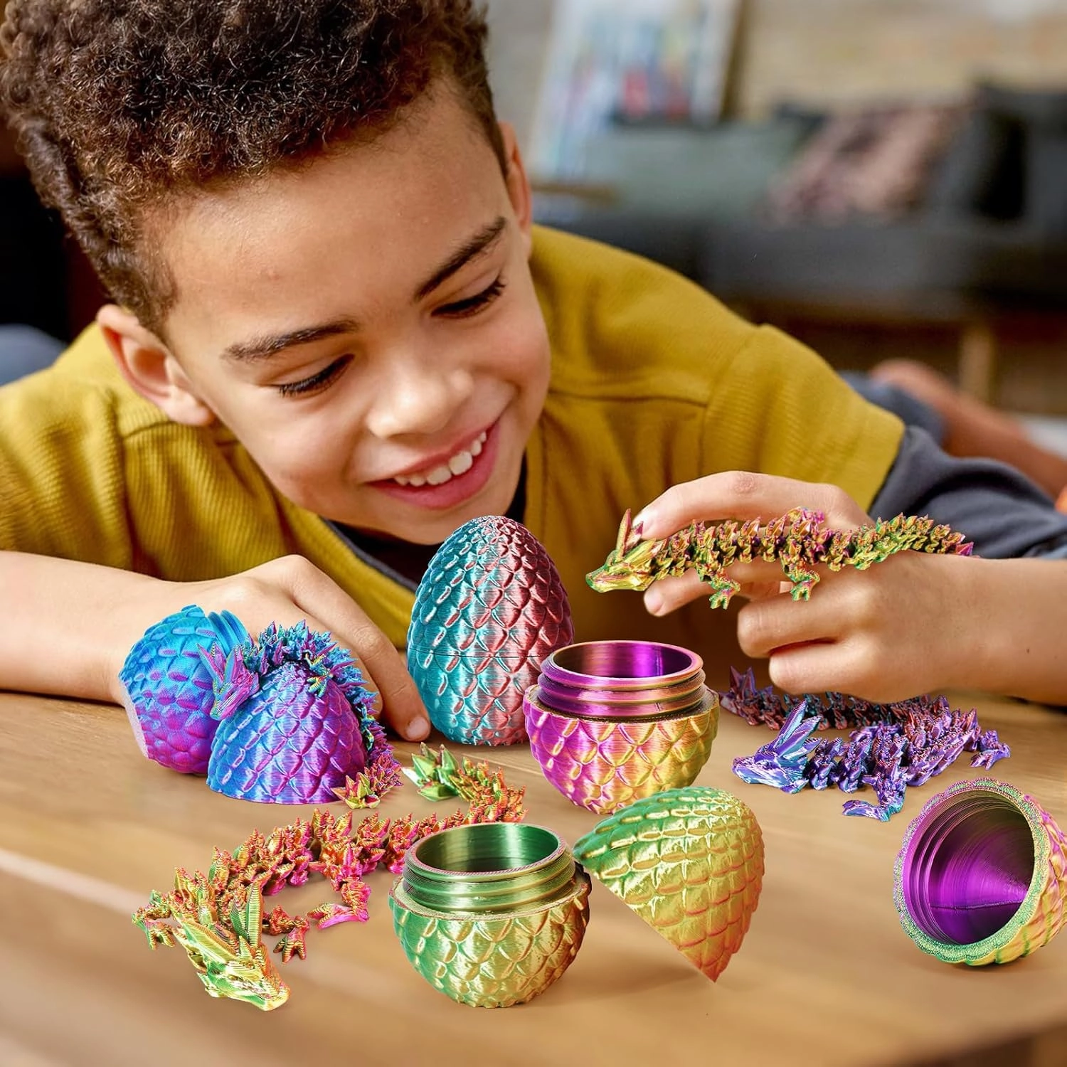 4PCS Dragon Eggs with Dragon Inside Mini Dragon Eggs Set Mystery Dragon Egg Fidget Toy Articulated Dragon 3D Printed Animals Set Mini Articulated Crystal Dragon Toy