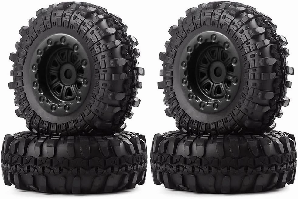 4PCS Soft Rubber Beadlock Wheels Hubs Rims Tire Replacement Parts for Axial SCX24 90081 RC Crawler Car