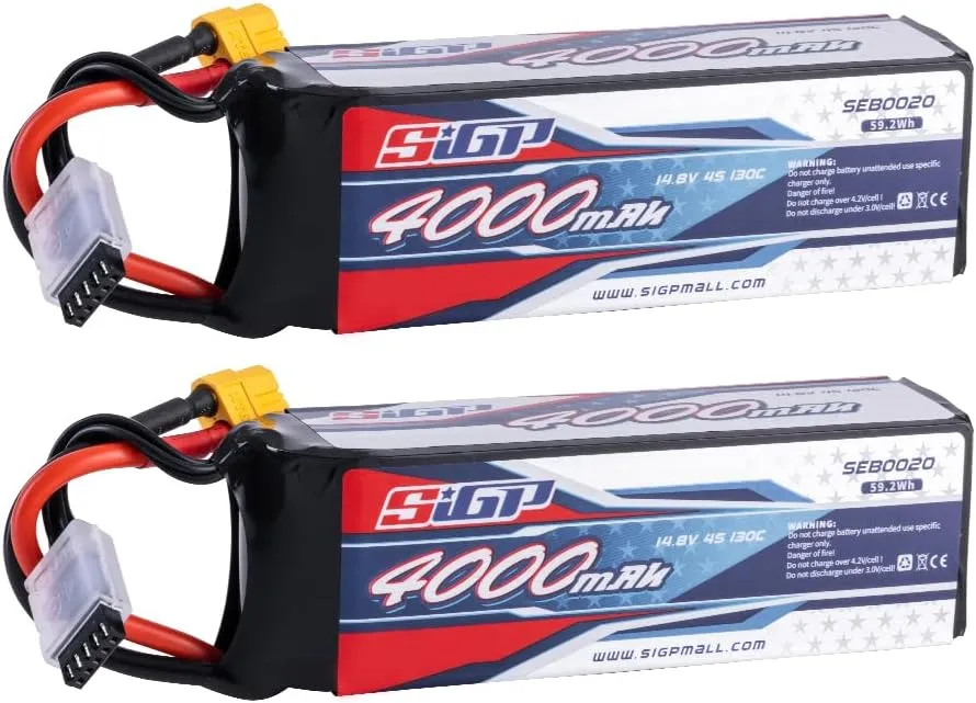 4S 14.8V Lipo Battery 4000mAh 130C Soft Pack with XT60 Plug for RC Car Truck Boat Vehicles Tank Buggy Racing Hobby 2 Packs