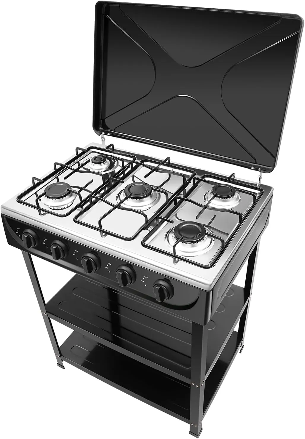 5 Burner Propane Gas Stove, Manual Ignition Camping Stove With Five Control Knobs, Portable Natural Gas Stove For Camping, Fishing, Rv Travel, And Emergency Preparedness