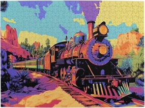 500 Piece Adult Wooden Jigsaw Puzzle - Vintage Steam Train Crossing Vast Desert,Epic Landscape Challenge,Exercising Brain Power and Hands-on Skills,Gifts for Family and Friends