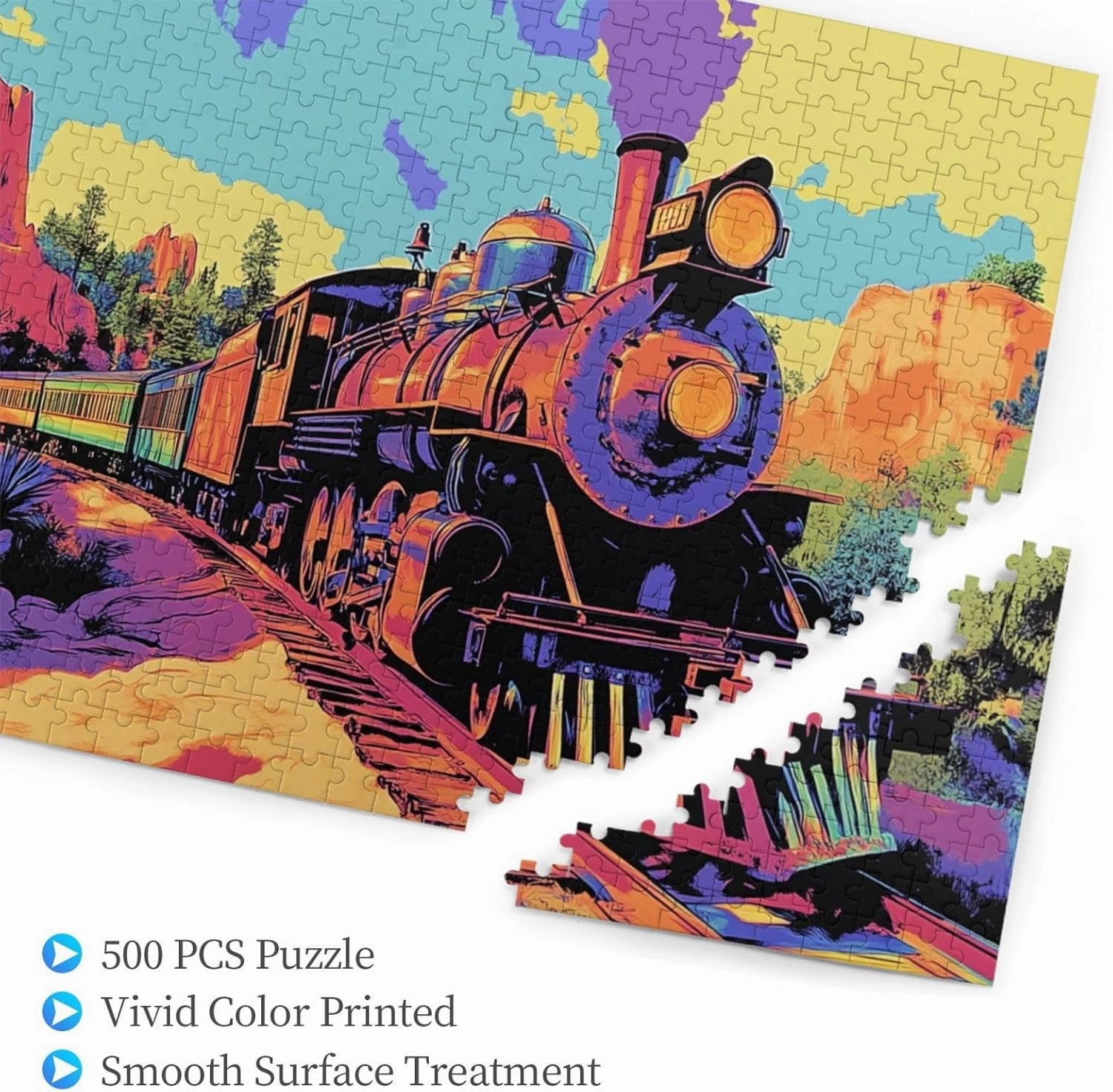 500 Piece Adult Wooden Jigsaw Puzzle - Vintage Steam Train Crossing Vast Desert,Epic Landscape Challenge,Exercising Brain Power and Hands-on Skills,Gifts for Family and Friends