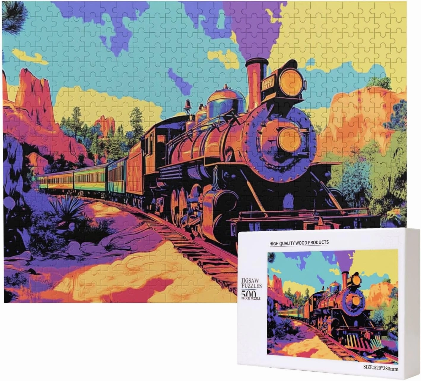 500 Piece Adult Wooden Jigsaw Puzzle - Vintage Steam Train Crossing Vast Desert,Epic Landscape Challenge,Exercising Brain Power and Hands-on Skills,Gifts for Family and Friends