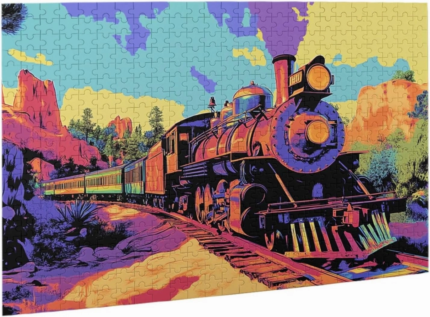 500 Piece Adult Wooden Jigsaw Puzzle - Vintage Steam Train Crossing Vast Desert,Epic Landscape Challenge,Exercising Brain Power and Hands-on Skills,Gifts for Family and Friends