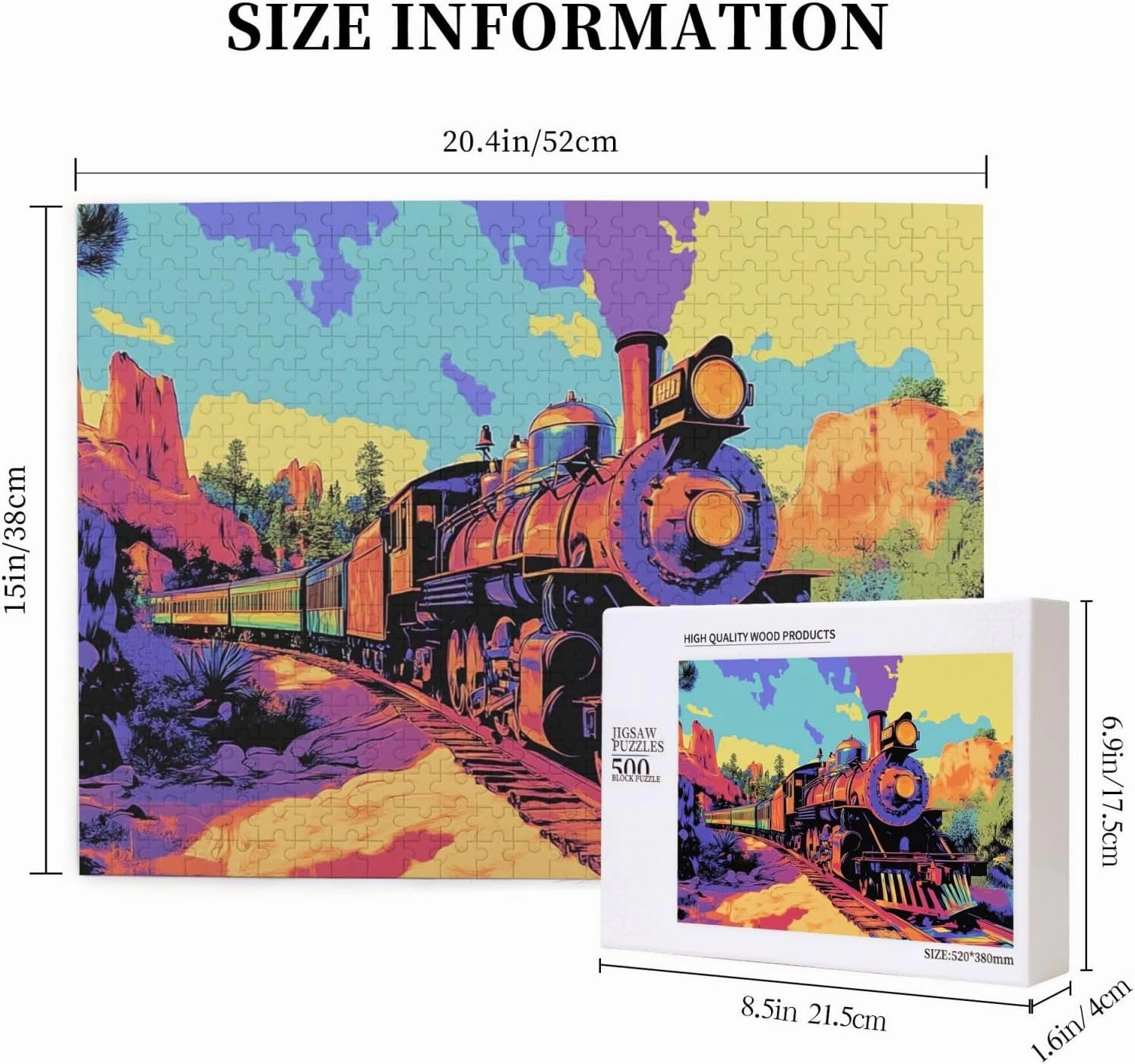 500 Piece Adult Wooden Jigsaw Puzzle - Vintage Steam Train Crossing Vast Desert,Epic Landscape Challenge,Exercising Brain Power and Hands-on Skills,Gifts for Family and Friends