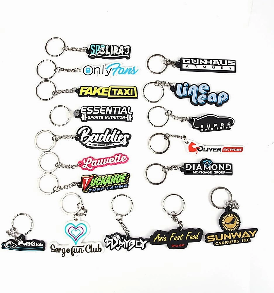 50 Pack Custom Keychains in Bulk with Company Logo or Text 3D PVC Rubber Key Tag Ring Promotional Items for Event