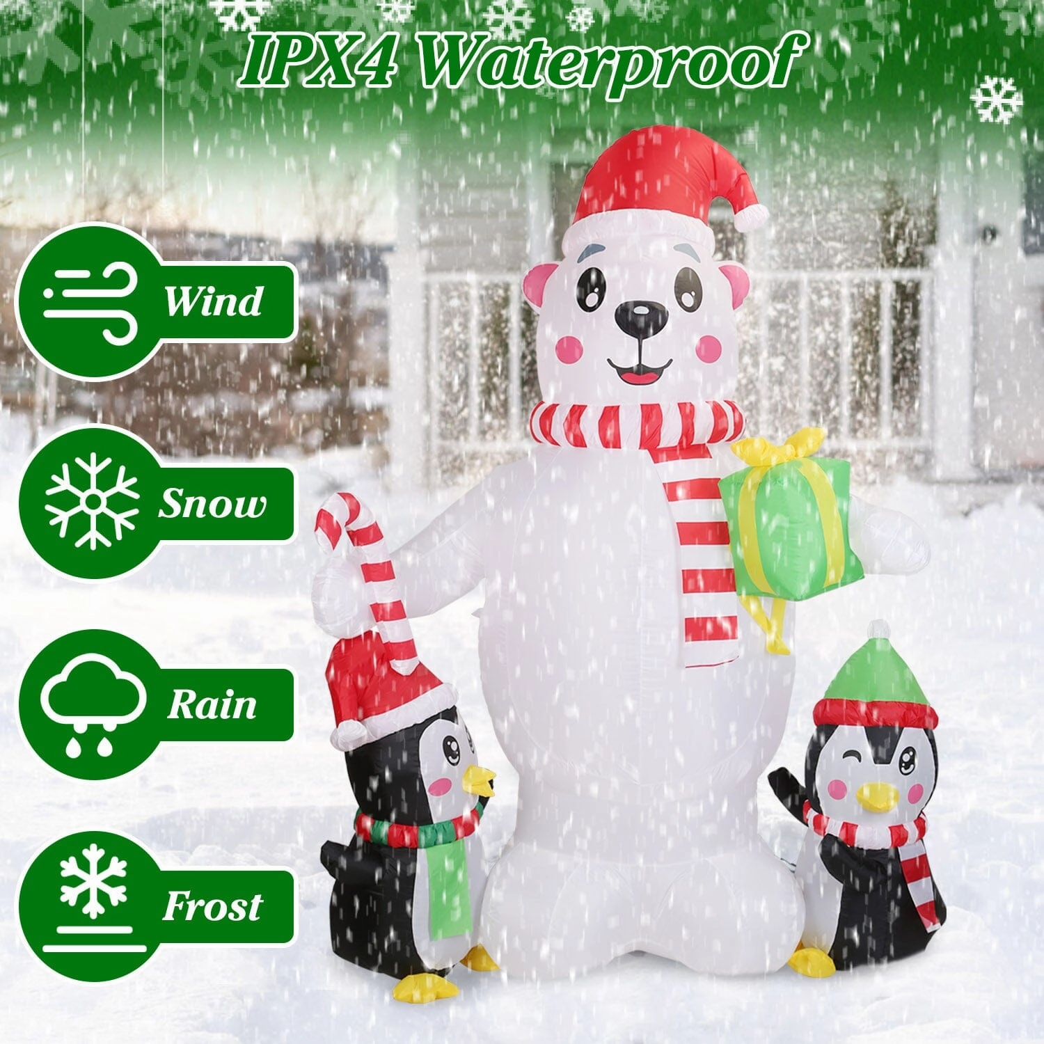 5.9Ft Christmas Inflatable Polar Bear and Penguin Blow Up Yard Outdoor Decoration with LED