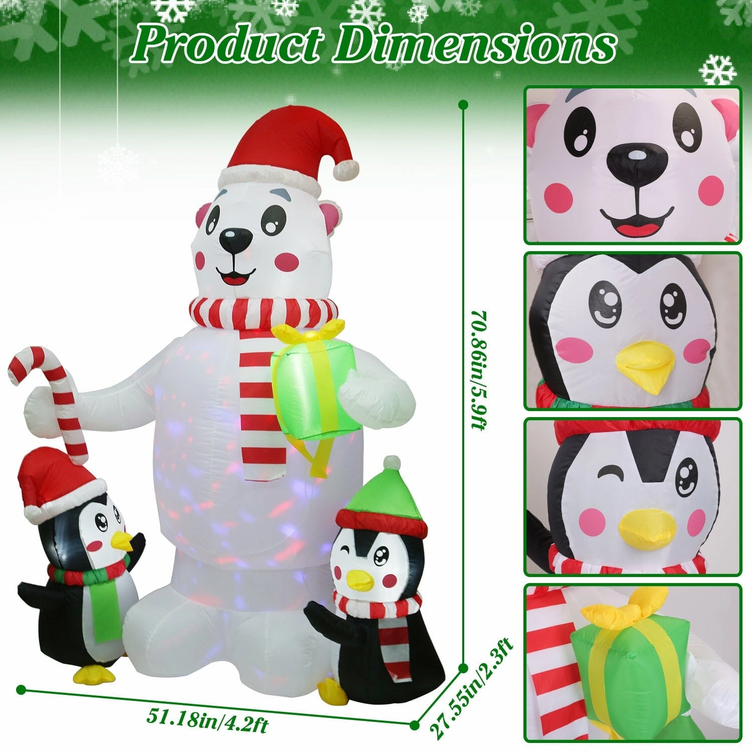 5.9Ft Christmas Inflatable Polar Bear and Penguin Blow Up Yard Outdoor Decoration with LED