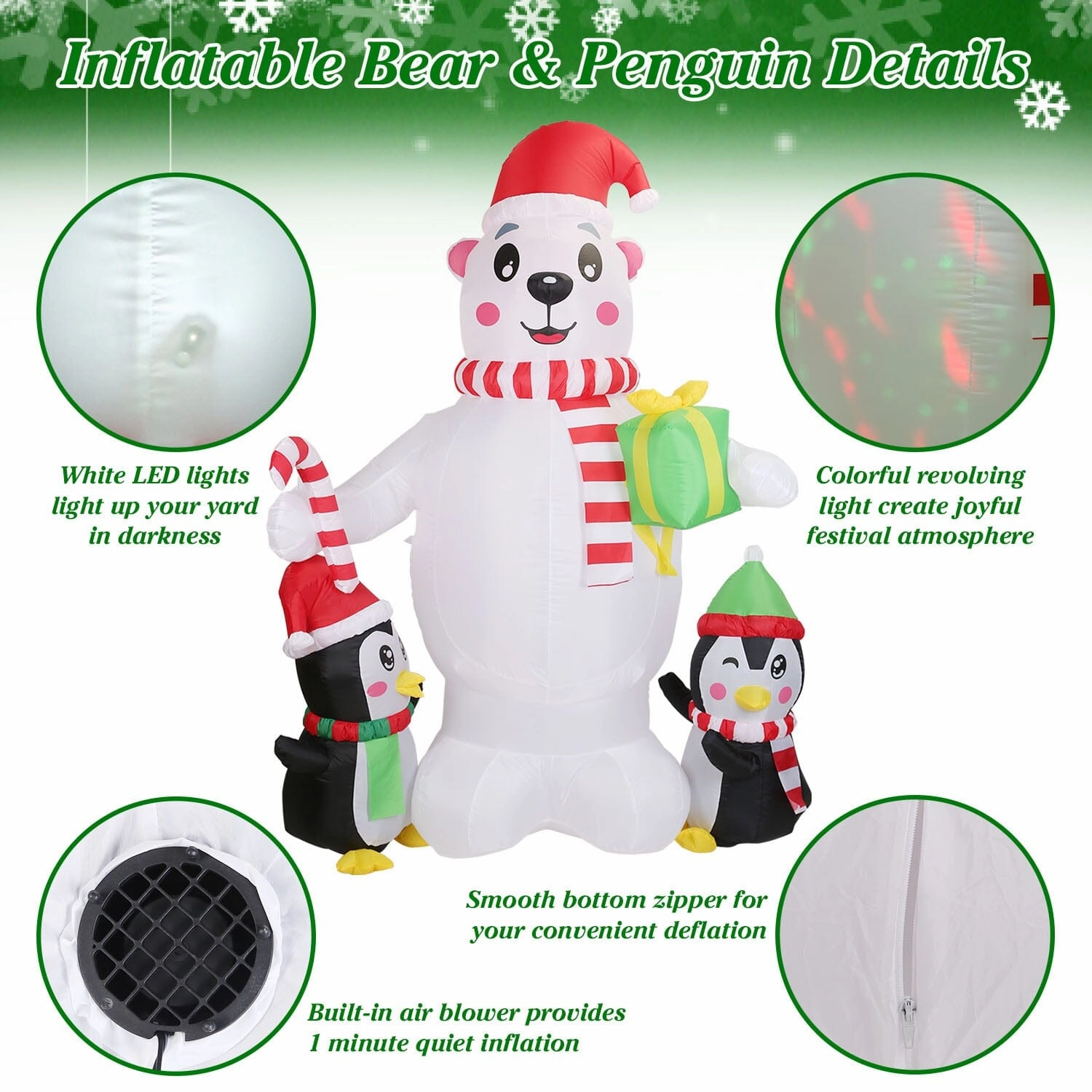 5.9Ft Christmas Inflatable Polar Bear and Penguin Blow Up Yard Outdoor Decoration with LED