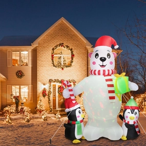 5.9Ft Christmas Inflatable Polar Bear and Penguin Blow Up Yard Outdoor Decoration with LED