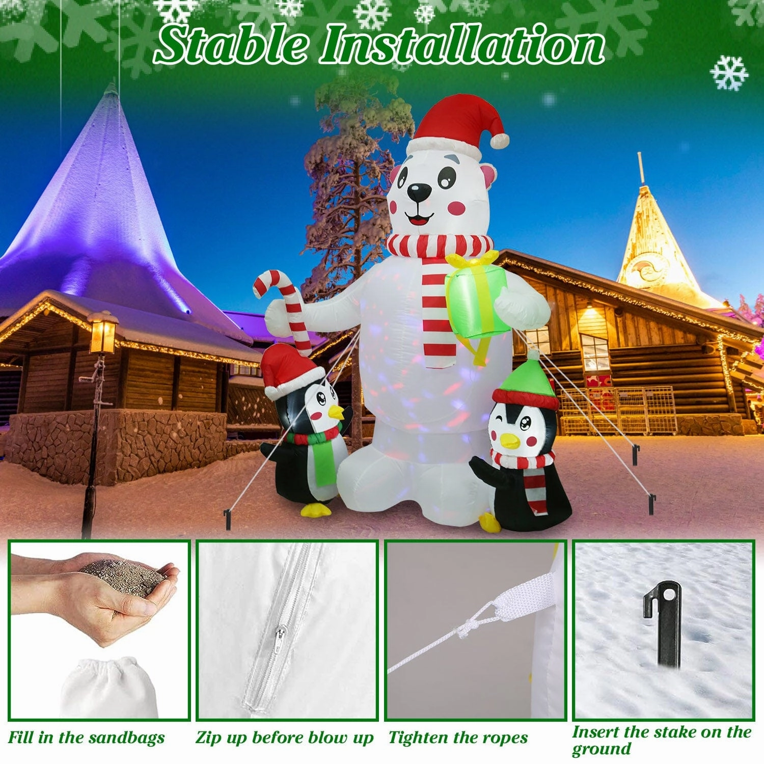5.9Ft Christmas Inflatable Polar Bear and Penguin Blow Up Yard Outdoor Decoration with LED