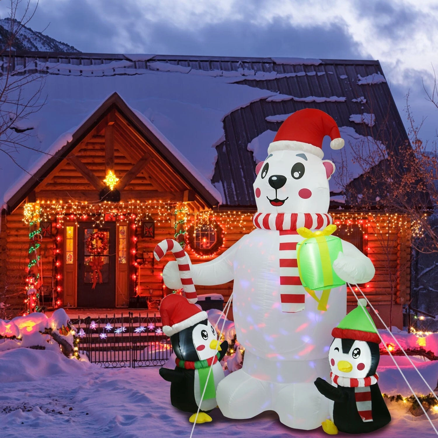 5.9Ft Christmas Inflatable Polar Bear and Penguin Blow Up Yard Outdoor Decoration with LED