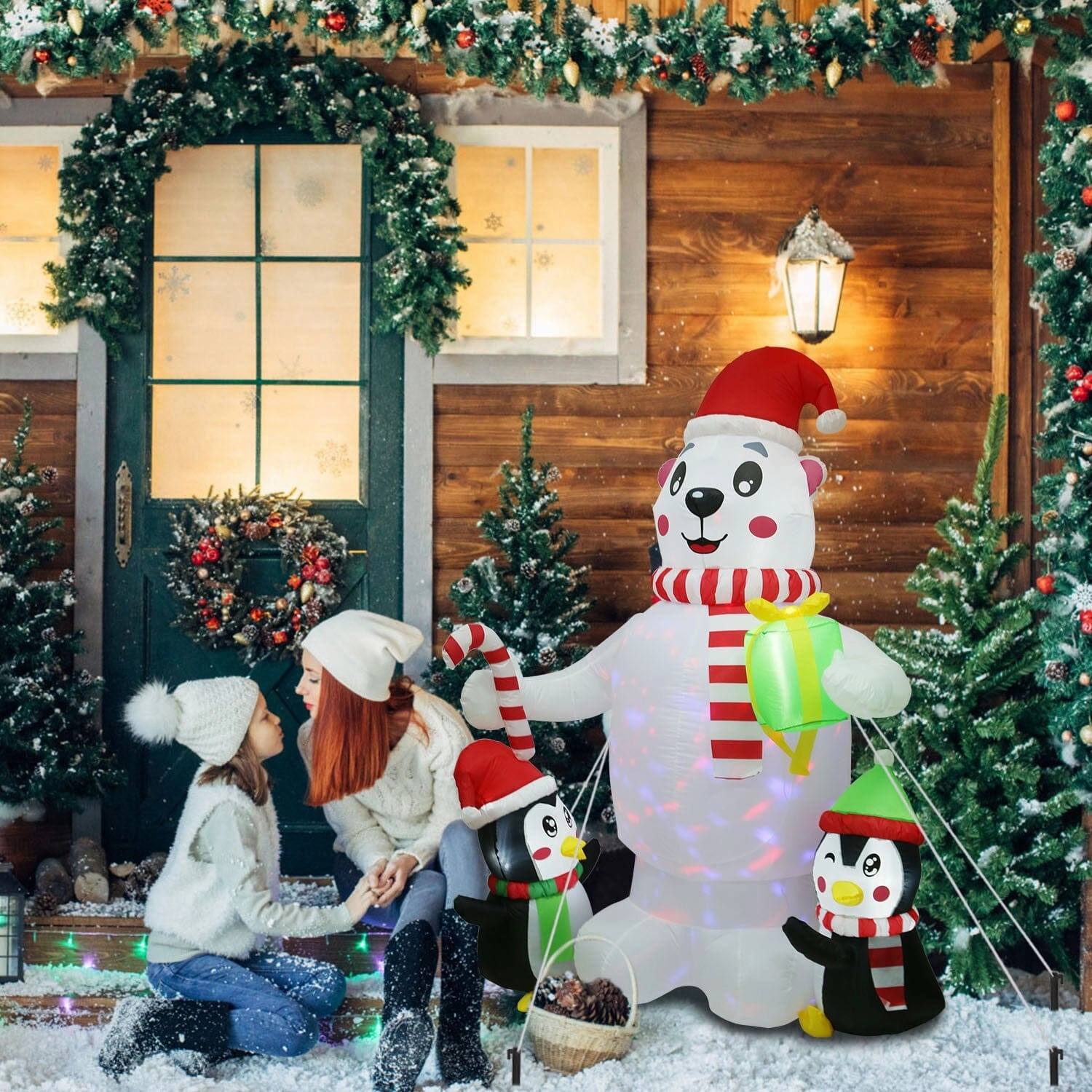 5.9Ft Christmas Inflatable Polar Bear and Penguin Blow Up Yard Outdoor Decoration with LED