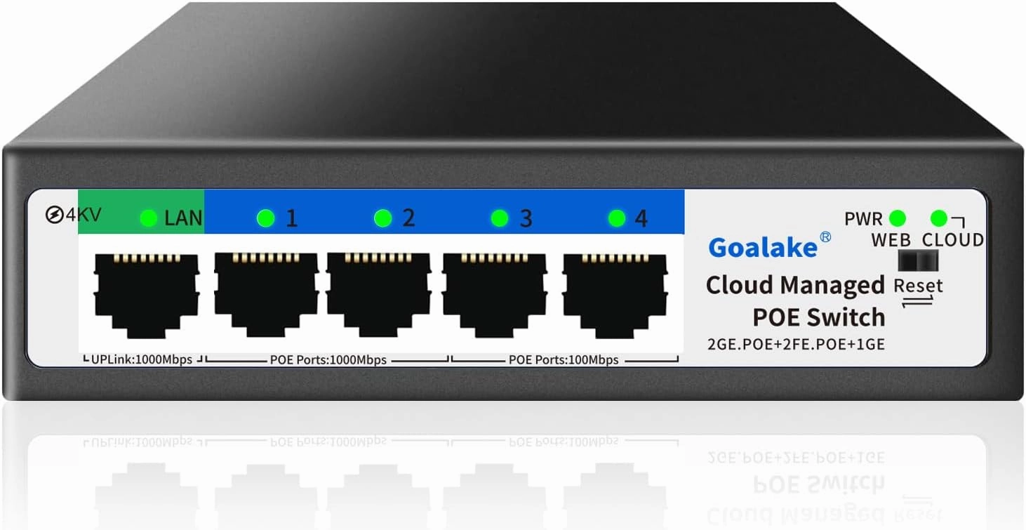5-Port Ethernet PoE Switch (4 PoE Ports, 1 Uplink) with Extend Function, Easy Smart Managed Ethernet Switch, Plug & Play, Fanless Metal Design, VLAN, Qos,Desktop/Wall Mount