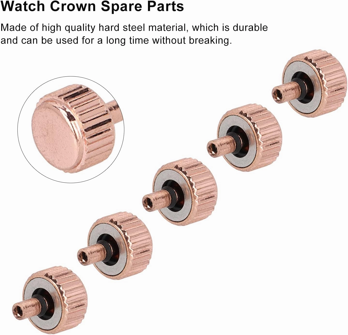 5PCS Rose Gold Steel Watch Crowns, Lightweight and Durably Watchmaker Repair Tool Kit, Various and Sizes for Different Watch Repairs, Saving Expensive Repair Costs