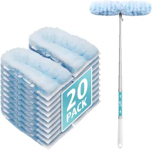 6 ft Extendable Duster Handle with 20 Refills, Compatible with Swiffer, Disposable Microfiber Dusting Pads for Home Cleaning, Ceiling, Fan, Window, Hard-to-Reach Areas