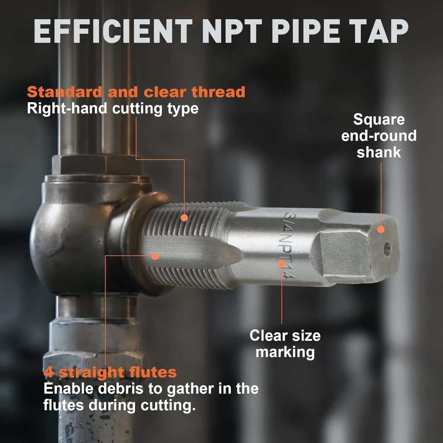 6-Piece NPT Pipe Tap Set, 1", 3/4", 1/2", 3/8", 1/4", 1/8" Taps Threading Tool, Precision Carbon Steel Tap Set Metric and Standard for Clean and Re-Thread Damaged or Jam Pipe Threads in Storage Case